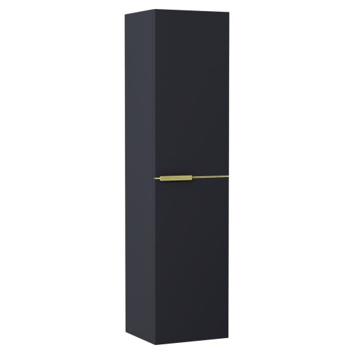 HD Cremona Matt Antracit 80 komplett fürdőszoba bútor szett fali mosdószekrénnyel, szálcsiszolt arany fogantyúkkal, fényes fehér slim mosdóval, tükörrel és magasszekrénnyel