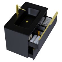 HD Cremona Matt Antracit 80 fali mosdószekrény szálcsiszolt arany fogantyúkkal és matt fekete slim mosdóval