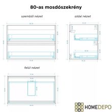 HD Cremona Matt Antracit 80 komplett fürdőszoba bútor szett fali mosdószekrénnyel, matt fekete fogantyúkkal, fényes fehér slim mosdóval, tükörrel és magasszekrénnyel