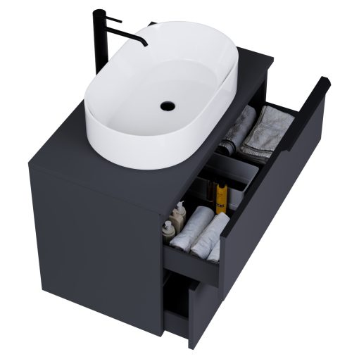 HD Carona Matt Antracit 80 fali mosdószekrény matt antracit mosdópulttal és matt fekete fogantyúkkal