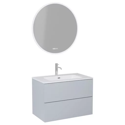 HD Aria Pro Fume Grey 80 komplett fürdőszoba bútor fali push-to-open mosdószekrénnyel, fényes fehér slim mosdóval és tükörrel