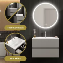 HD Aria Pro Fume Grey 80 komplett fürdőszoba bútor fali push-to-open mosdószekrénnyel, fényes fehér slim mosdóval és tükörrel