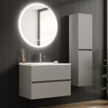 HD Aria Fume Grey 80 komplett fürdőszoba bútor fali mosdószekrénnyel, fényes fehér slim mosdóval és tükörrel