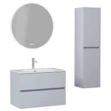 HD Aria Fume Grey 80 komplett fürdőszoba bútor szett fali mosdószekrénnyel, fényes fehér slim mosdóval, tükörrel és magasszekrénnyel