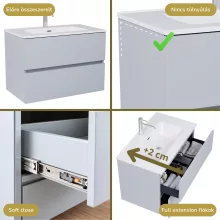 HD Aria Fume Grey 80 komplett fürdőszoba bútor szett fali mosdószekrénnyel, fényes fehér slim mosdóval, tükörrel és magasszekrénnyel