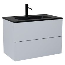 HD Aria Pro Fume Grey 80 fali mosdószekrény, push-to-open mechanizmussal, matt fekete slim mosdóval