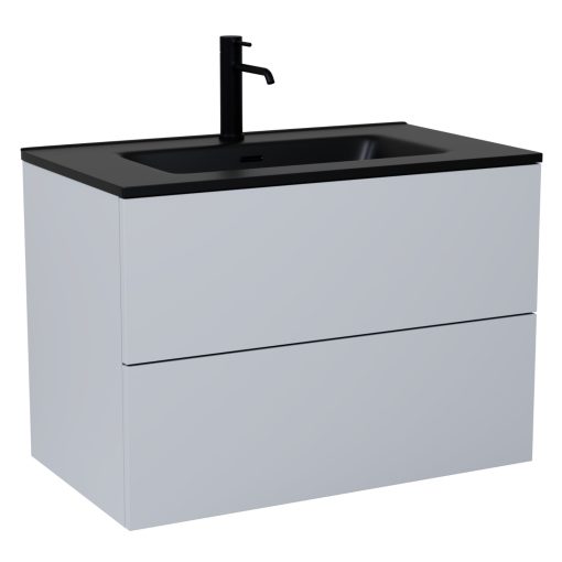 HD Aria Pro Fume Grey 80 fali mosdószekrény, push-to-open mechanizmussal, matt fekete slim mosdóval