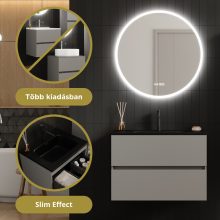 HD Aria Pro Fume Grey 80 fali mosdószekrény, push-to-open mechanizmussal, matt fekete slim mosdóval