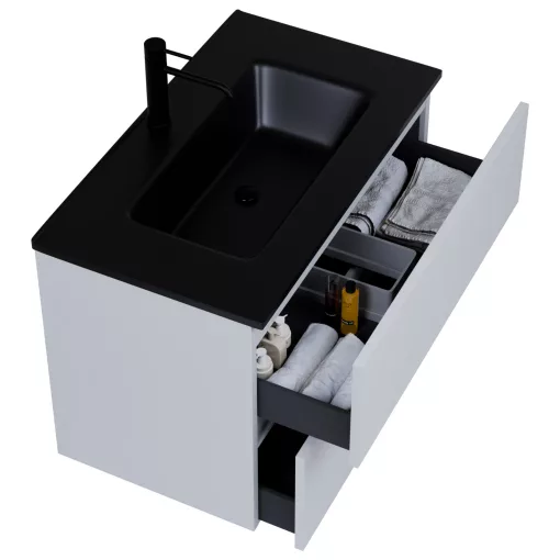 HD Aria Fume Grey 80 fali mosdószekrény matt fekete slim mosdóval