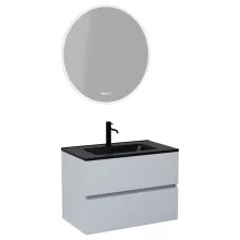 HD Aria Fume Grey 80 komplett fürdőszoba bútor fali mosdószekrénnyel, matt fekete slim mosdóval és tükörrel