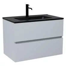 HD Aria Fume Grey 80 komplett fürdőszoba bútor fali mosdószekrénnyel, matt fekete slim mosdóval és tükörrel