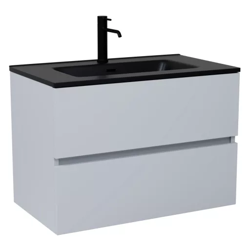 HD Aria Fume Grey 80 komplett fürdőszoba bútor fali mosdószekrénnyel, matt fekete slim mosdóval és tükörrel