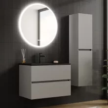 HD Aria Fume Grey 80 komplett fürdőszoba bútor fali mosdószekrénnyel, matt fekete slim mosdóval és tükörrel