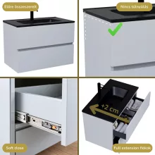 HD Aria Fume Grey 80 komplett fürdőszoba bútor fali mosdószekrénnyel, matt fekete slim mosdóval és tükörrel