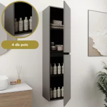 HD Aria Pro Fume Grey 80 komplett fürdőszoba bútor szett fali push-to-open mosdószekrénnyel, matt fekete slim mosdóval, tükörrel és magasszekrénnyel