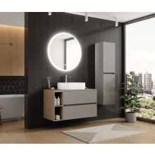 HD Zyra+ Fume Grey 100 fali mosdószekrény oak mosdópulttal és kiegészítő oak fali modullal