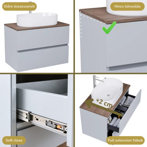 HD Zyra Fume Grey 80 fali mosdószekrény oak mosdópulttal