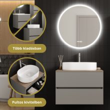 HD Zyra Pro Fume Grey 80 komplett fürdőszoba bútor fali push-to-open mosdószekrénnyel, oak mosdópulttal és tükörrel