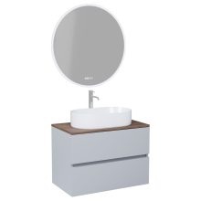 HD Zyra Fume Grey 80 komplett fürdőszoba bútor fali mosdószekrénnyel, oak mosdópulttal és tükörrel