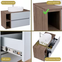 HD Zyra+ Fume Grey 100 komplett fürdőszoba bútor fali mosdószekrénnyel, oak mosdópulttal, kiegészítő oak fali modullal és tükörrel