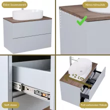 HD Zyra Pro Fume Grey 80 komplett fürdőszoba bútor szett fali push-to-open mosdószekrénnyel, oak mosdópulttal, tükörrel és magasszekrénnyel