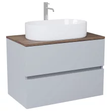 HD Zyra Fume Grey 80 komplett fürdőszoba bútor szett fali mosdószekrénnyel, oak mosdópulttal, tükörrel és magasszekrénnyel