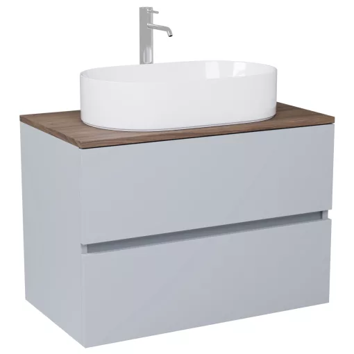 HD Zyra Fume Grey 80 komplett fürdőszoba bútor szett fali mosdószekrénnyel, oak mosdópulttal, tükörrel és magasszekrénnyel