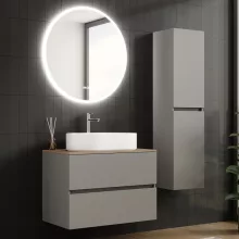 HD Zyra Fume Grey 80 komplett fürdőszoba bútor szett fali mosdószekrénnyel, oak mosdópulttal, tükörrel és magasszekrénnyel