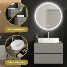 HD Zyra Fume Grey 80 komplett fürdőszoba bútor szett fali mosdószekrénnyel, oak mosdópulttal, tükörrel és magasszekrénnyel