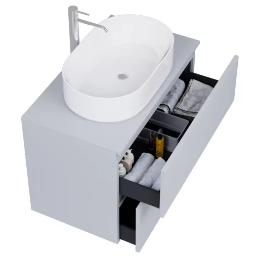HD Zyra Pro Fume Grey 80 fali mosdószekrény, push-to-open mechanizmussal, füst szürke mosdópulttal