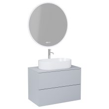 HD Zyra Pro Fume Grey 80 komplett fürdőszoba bútor fali push-to-open mosdószekrénnyel, füst szürke mosdópulttal és tükörrel