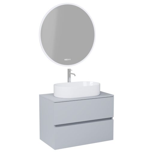 HD Zyra Fume Grey 80 komplett fürdőszoba bútor fali mosdószekrénnyel, füst szürke mosdópulttal és tükörrel