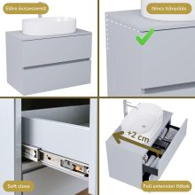 HD Zyra Fume Grey 80 komplett fürdőszoba bútor fali mosdószekrénnyel, füst szürke mosdópulttal és tükörrel