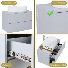 HD Zyra Pro Fume Grey 80 komplett fürdőszoba bútor szett fali push-to-open mosdószekrénnyel, füst szürke mosdópulttal, tükörrel és magasszekrénnyel