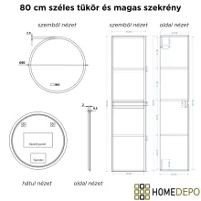 HD Zyra Pro Fume Grey 80 komplett fürdőszoba bútor szett fali push-to-open mosdószekrénnyel, füst szürke mosdópulttal, tükörrel és magasszekrénnyel