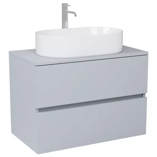 HD Zyra Fume Grey 80 komplett fürdőszoba bútor szett fali mosdószekrénnyel, füst szürke mosdópulttal, tükörrel és magasszekrénnyel