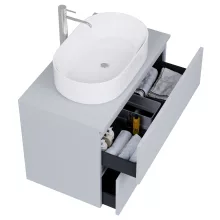 HD Zyra Fume Grey 80 komplett fürdőszoba bútor szett fali mosdószekrénnyel, füst szürke mosdópulttal, tükörrel és magasszekrénnyel