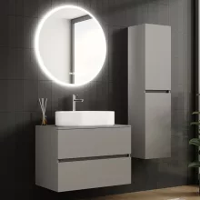 HD Zyra Fume Grey 80 komplett fürdőszoba bútor szett fali mosdószekrénnyel, füst szürke mosdópulttal, tükörrel és magasszekrénnyel