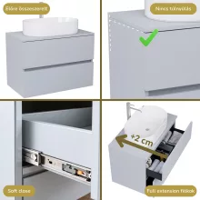 HD Zyra Fume Grey 80 komplett fürdőszoba bútor szett fali mosdószekrénnyel, füst szürke mosdópulttal, tükörrel és magasszekrénnyel