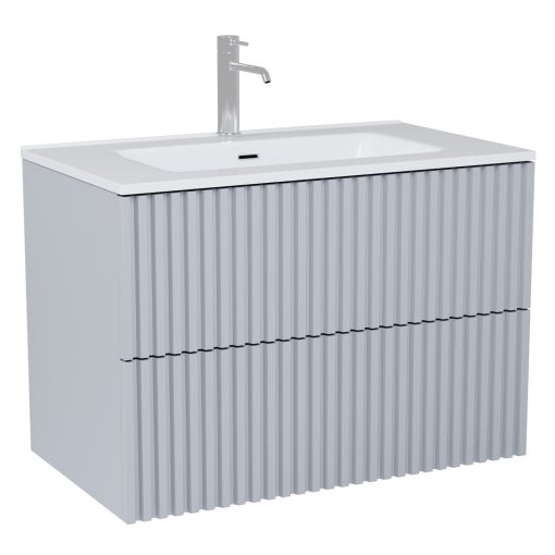 HD Ravello Pro Fume Grey 80 fali mosdószekrény, push-to-open mechanizmussal, fényes fehér slim mosdóval