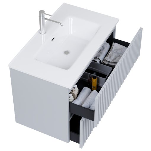 HD Ravello Pro Fume Grey 80 fali mosdószekrény, push-to-open mechanizmussal, fényes fehér slim mosdóval