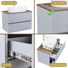 HD Turin Fume Grey 80 komplett fürdőszoba bútor fali mosdószekrénnyel, tölgyfa színű mosdópulttal és tükörrel