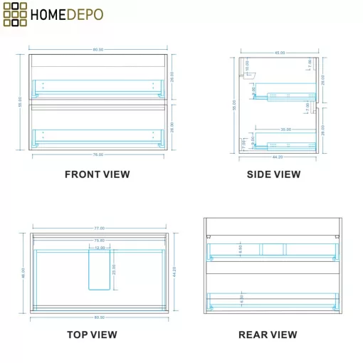 HD Turin Fume Grey 80 fali mosdószekrény füst szürke mosdópulttal
