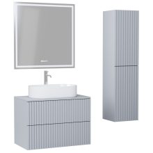 HD Rapallo Pro Fume Grey 80 komplett fürdőszoba bútor szett fali push-to-open mosdószekrénnyel, füst szürke mosdópulttal, tükörrel és magasszekrénnyel