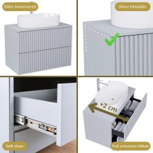 HD Rapallo Pro Fume Grey 80 komplett fürdőszoba bútor szett fali push-to-open mosdószekrénnyel, füst szürke mosdópulttal, tükörrel és magasszekrénnyel