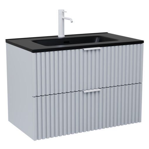 HD Ravello Fume Grey 80 fali mosdószekrény matt fehér fogantyúkkal és matt fekete slim mosdóval