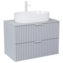 HD Rapallo Fume Grey 80 komplett fürdőszoba bútor fali mosdószekrénnyel, matt fehér fogantyúkkal, szürke mosdópulttal és tükörrel