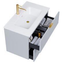 HD Ravello Fume Grey 80 fali mosdószekrény szálcsiszolt arany fogantyúkkal és fényes fehér slim mosdóval