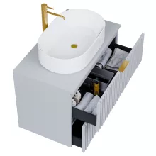 HD Rapallo Fume Grey 80 fali mosdószekrény füst szürke mosdópulttal és szálcsiszolt arany fogantyúkkal