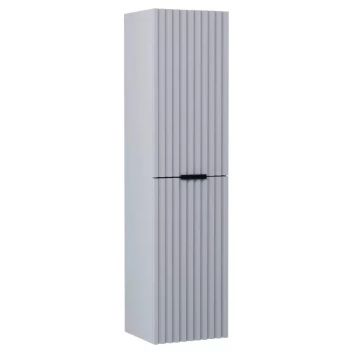 HD Ravello Fume Grey 80 komplett fürdőszoba bútor szett fali mosdószekrénnyel, matt fekete fogantyúkkal, matt fekete slim mosdóval, tükörrel és magasszekrénnyel